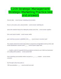 C209 Strategic Management: Strategic Marketing Practice test and answers