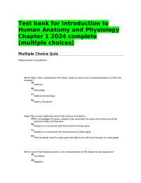 Test bank for Introduction to Human Anatomy and Physiology Chapter 1 2024 complete (multip
