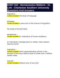 CHST 310 Hermeneutics Midterm Questions and Answers