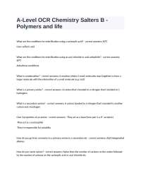 A-LEVEL OCR CHEMISTRY SALTERS B EXAM WITH CORRECT ANSWERS (polymers and life)