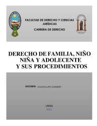 Derecho de Familia, Niño, Niña y Adolescente: Regulación y Protección en Bolivia - Prof. Q