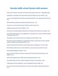 Nevada Traffic School Quiz Answers and Questions