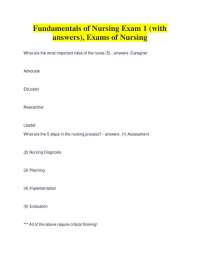 Fundamentals of Nursing Exam 1 (with answers), Exams of Nursing