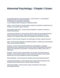 Abnormal Psychology - Chapter 1 Exam.