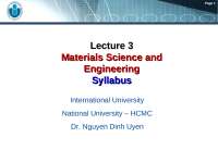Lecture 3: The Structure of Crystalline Solids in Materials Science and Engineering