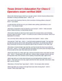 Texas Driver's Education: Class C Operator Exam Questions and Answers