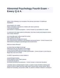 Abnormal Psychology Fourth Exam – Emery Q & A.