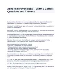 Abnormal Psychology – Exam 3 Correct Questions and Answers.