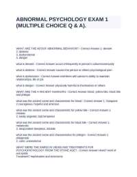 ABNORMAL PSYCHOLOGY EXAM 1 (MULTIPLE CHOICE Q & A).