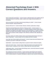 Abnormal Psychology Exam 1 With Correct Questions and Answers.