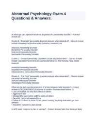 Abnormal Psychology Exam 4 Questions & Answers.