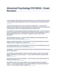 Abnormal Psychology PSY30010 - Exam Revision.