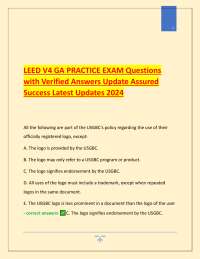 LEED V4 GA PRACTICE EXAM Questions with Verified Answers Update Assured Success Latest Upd
