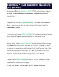 Sociology A level- Education Questions and answers

Sociology A level- Education Questions