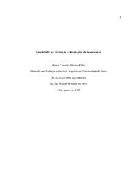 Qualidade na Tradução e Formação de Tradutores
