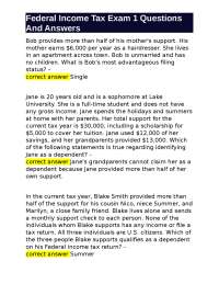 Federal Income Tax Exam 1 Questions And Answers