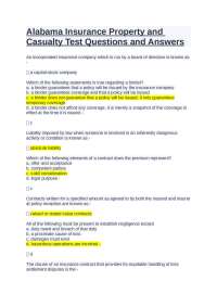 Alabama Insurance Property and Casualty Test Questions and Answers