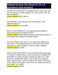 Federal Income Tax Exam: Q&A on Taxable Income, Tax Rates, and Deductions (Ch 1-4)