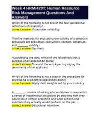 HRM/420T: Human Resource Risk Management Quiz Answers and Questions