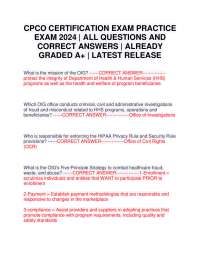 CPCO CERTIFICATION EXAM PRACTICE EXAM 2024 | ALL QUESTIONS AND CORRECT ANSWERS | GRADED A+