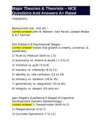 Major Theories & Theorists in Psychology and Counseling