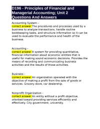 Principles of Financial and Managerial Accounting: Unit 2 - Accounting Terms and Concepts