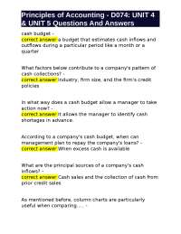 Principles of Accounting - D074: UNIT 4 & UNIT 5 Questions And Answers