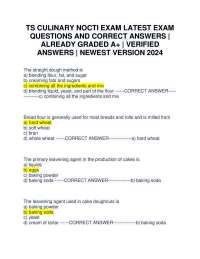 TS CULINARY NOCTI EXAM LATEST EXAM QUESTIONS AND CORRECT ANSWERS | ALREADY GRADED A+