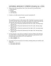 General Biology I Spring Exam Q&A 2024