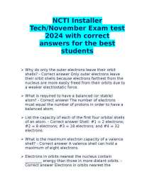 NCTI Installer Tech/November Exam test 2024 with correct answers for the best students