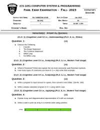 Course outline of Computer System & Programming