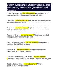 Quality Assurance, Quality Control, and Processing Procedure Questions And Answers