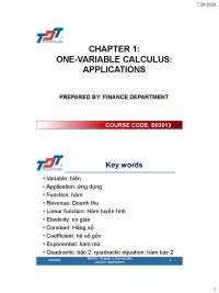 One-Variable Calculus: Applications in Economics