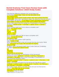 Dental Anatomy Final Exam Review Exam with Complete Solutions (2024 Study Guide)