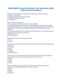 HAZPOWER 8 Hour Refresher Test Questions With 100% Correct Answers