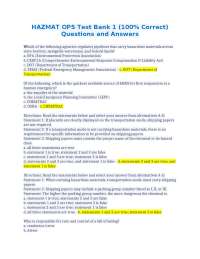 HAZMAT OPS Test Bank 1 (100% Correct) Questions and Answers