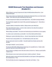 GUAM Motorcycle Test Questions and Answers (Graded A+)