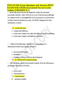 Exam Questions and Answers for PSYCH 2301: Personality Disorders