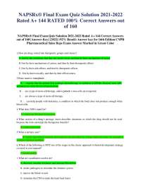 NAPSRx® Final Exam Quiz Solution 2021-2022  Rated A+ 144 RATED 100% Correct Answers out  o