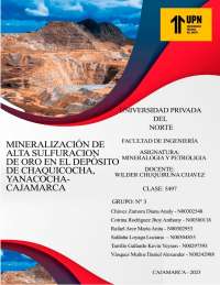 Mineralización de oro en depósito Chaquicocha, Yanacocha, Cajamarca - Prof. Llanos Sosa