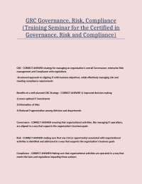 GRC Governance, Risk, Compliance (Training Seminar for the Certified in Governance, Risk a