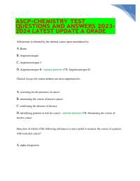 ASCP-CHEMISTRYTEST QUESTIONSAND ANSWERS 2023-2024 LATEST UPDATE A GRADE