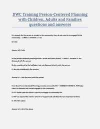 DWC Training Person-Centered Planning with Children, Adults and Families questions and ans
