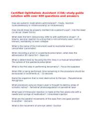 Certified Ophthalmic Assistant (COA) Study Guide: Comprehensive Questions and Answers