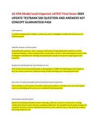 US EPA Model Lead Inspector LATEST Final Exam 2024  UPDATE TESTBANK 500 QUESTION AND ANSWE