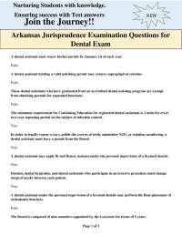 Arkansas Jurisprudence Examination Questions for Dental Assistants