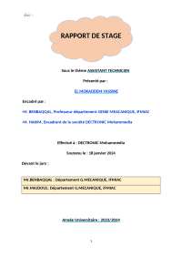 Rapport de stage en tant qu'assistant technicien en fabrication mécanique