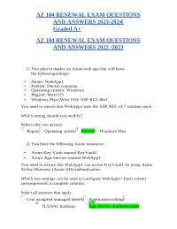 AZ 104 RENEWAL EXAM QUESTIONS AND ANSWERS 2023-2024 Graded A+.docx
