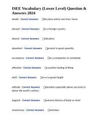 ISEE Vocabulary (Lower Level) 2024: List of Words and Correct Answers