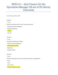 Quiz Finance for the Operations Manager in BUSI 611 at Liberty University